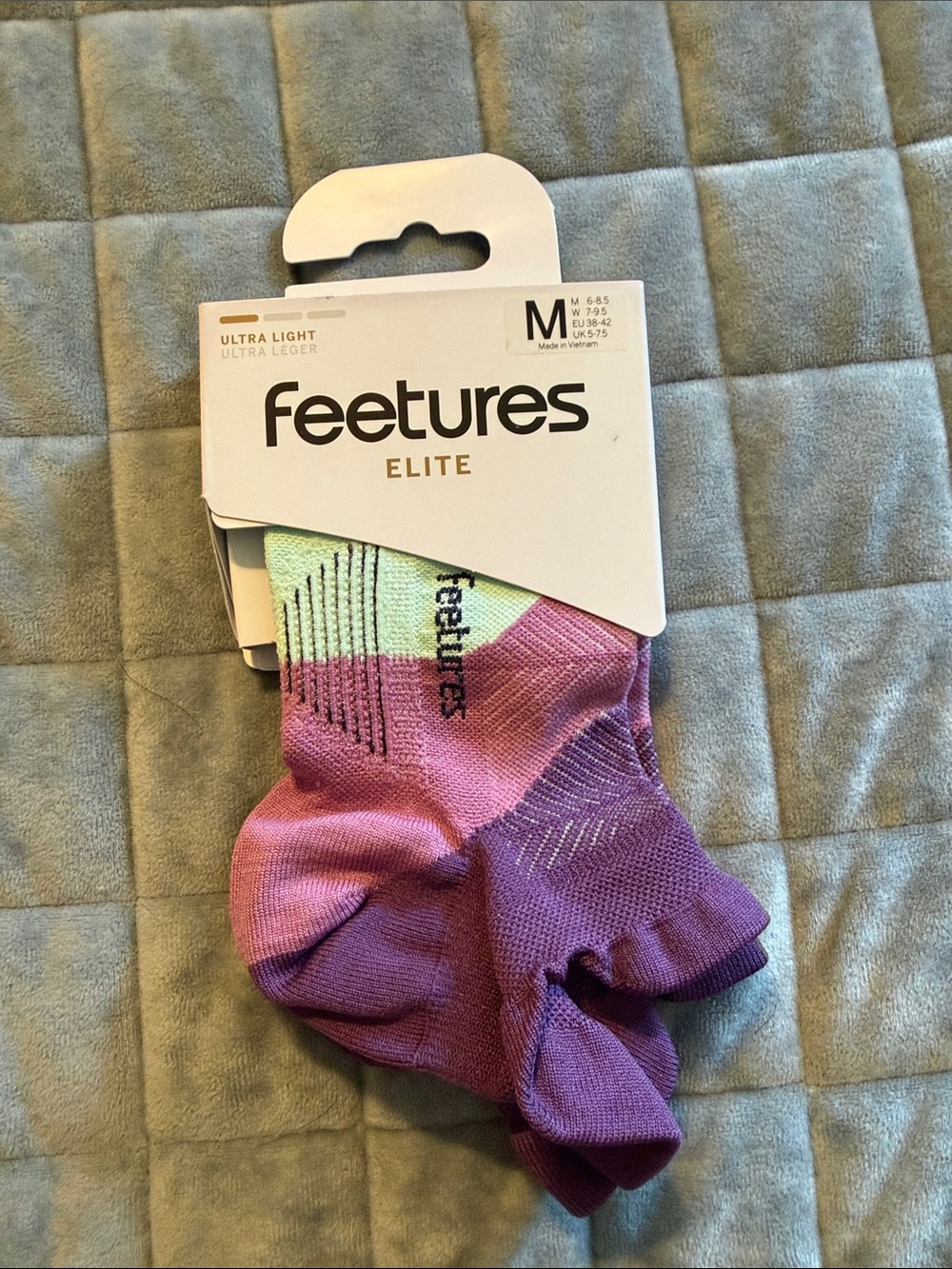Feetures Elite Ultra Light Unisex Medium Running Socks - Pink Purple Mint BNWT